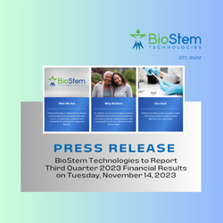 BioStem Technologies to Report Third Quarter 2023 Financial Results on Tuesday, November 14, 2023