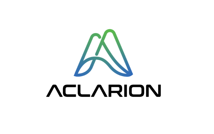 Logo featuring a green and blue mountain icon above the word ACLARION in bold black letters.