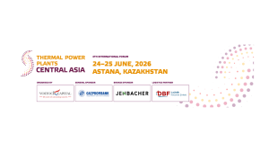 Banner for the Thermal Power Plants Central Asia forum in Astana, June 24–25, 2026, with sponsor logos (Vostock Capital, Gazprombank, Jenbacher, DBF).