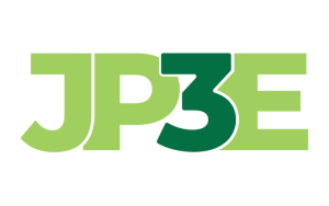 JP3E logo in lime green letters with a dark green overlapping '3' on a white background.