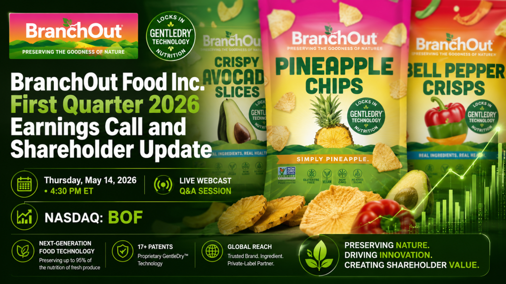 BranchOut Food Inc. Announces First Quarter 2026 Earnings Call and Shareholder Update
