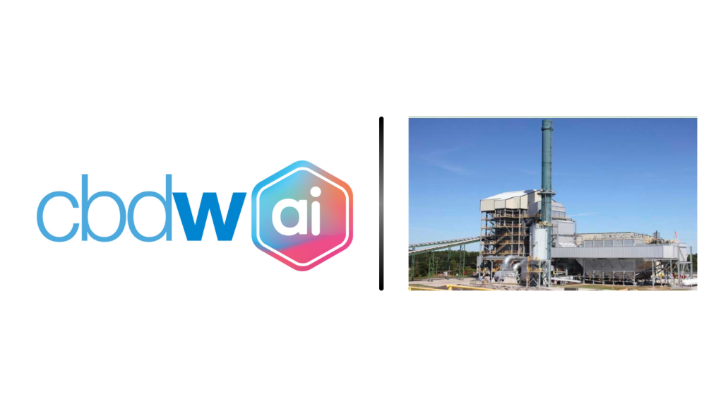 CBDW AI logo on left with a vertical divider, followed by an industrial plant with a smokestack on the right.