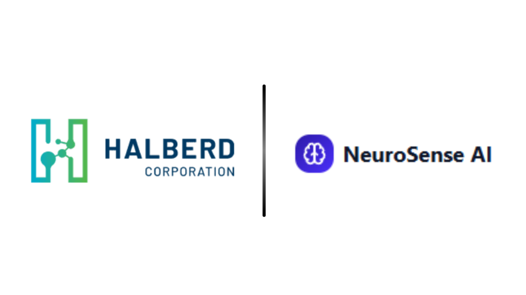 Halberd Corporation logo on the left and NeuroSense AI logo on the right, separated by a thin vertical black divider.