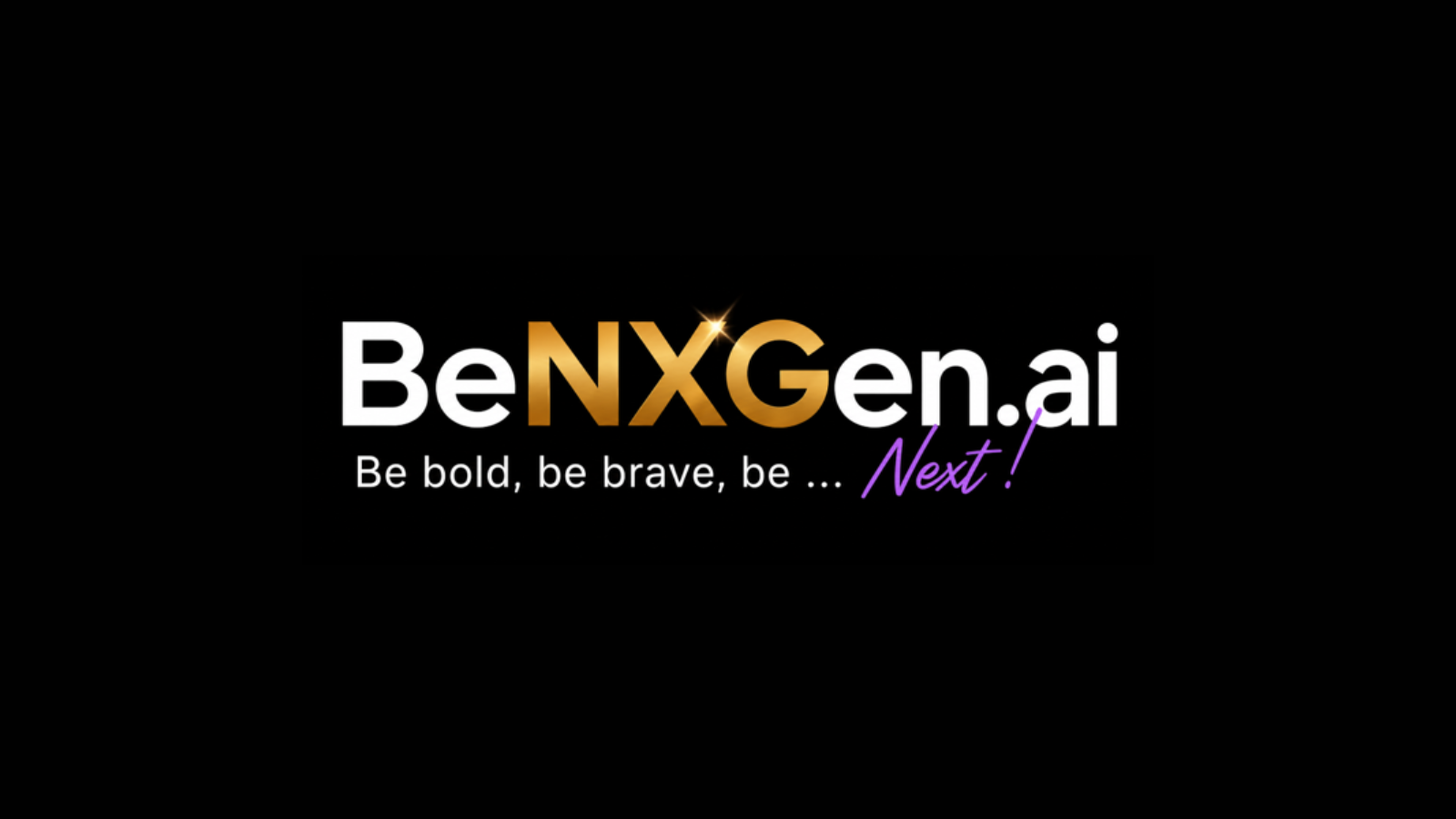 BeNXGen.ai logo on a black background with golden 'NXG' lettering and a purple 'Next!' in the slogan.