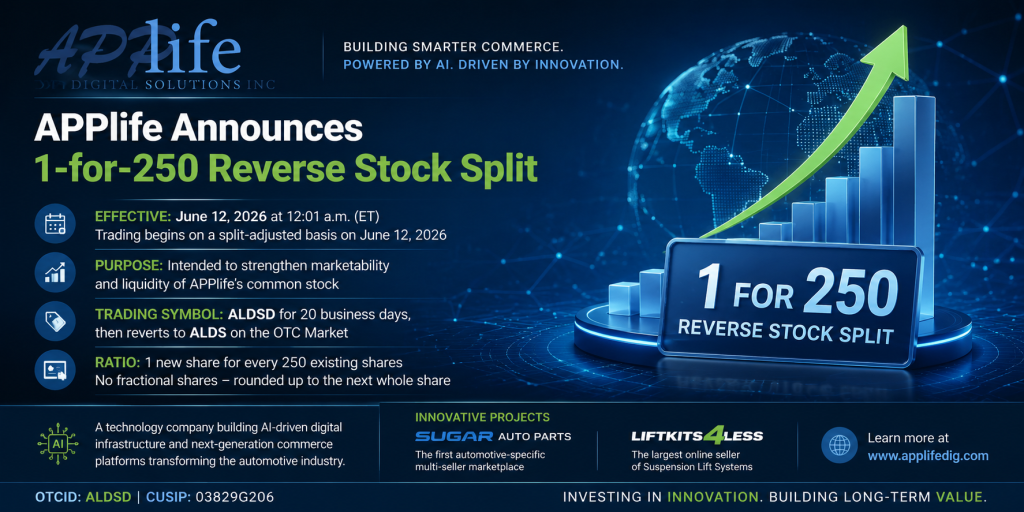 APPlife Digital Solutions, Inc. Announces Reverse Stock Split