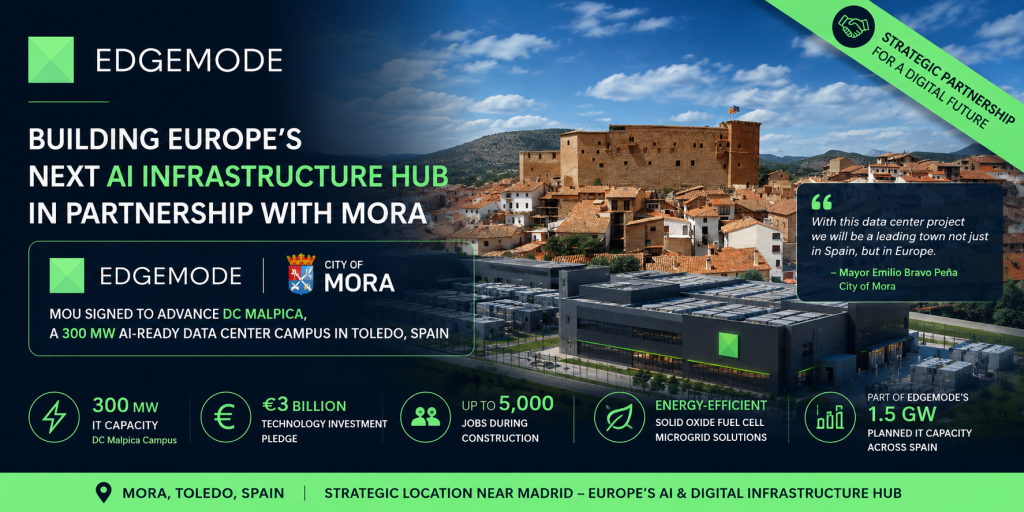 EdgeMode and the Spanish City of Mora sign Memorandum of Understanding to advance 300 MW "DC Malpica" Data Center Campus