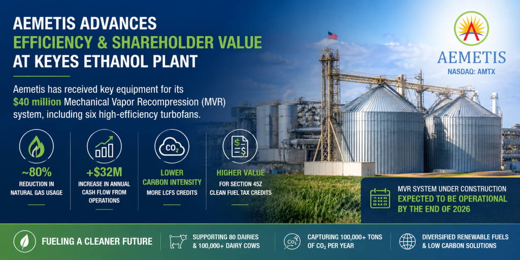 Aemetis Receives Key Equipment for Mechanical Vapor Recompression at Ethanol Plant