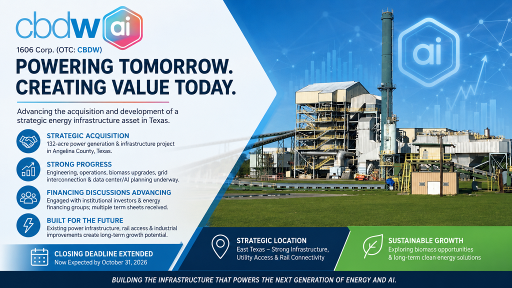 1606 Corp. Advances Power Acquisition as Financing Discussions Accelerate