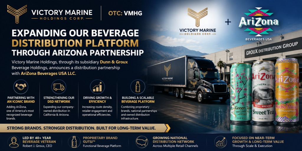 Victory Marine Holdings' Subsidiary Dunn & Groux Beverage Holdings Expands Distribution Platform Through AriZona® Beverage Distribution Partnership