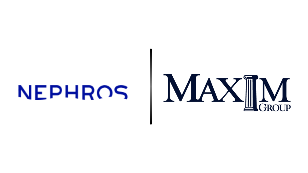 Nephros logo on the left and Maxim Group logo on the right, separated by a vertical divider (partnership imagery).