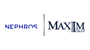 Nephros logo on the left and Maxim Group logo on the right, separated by a vertical divider (partnership imagery).