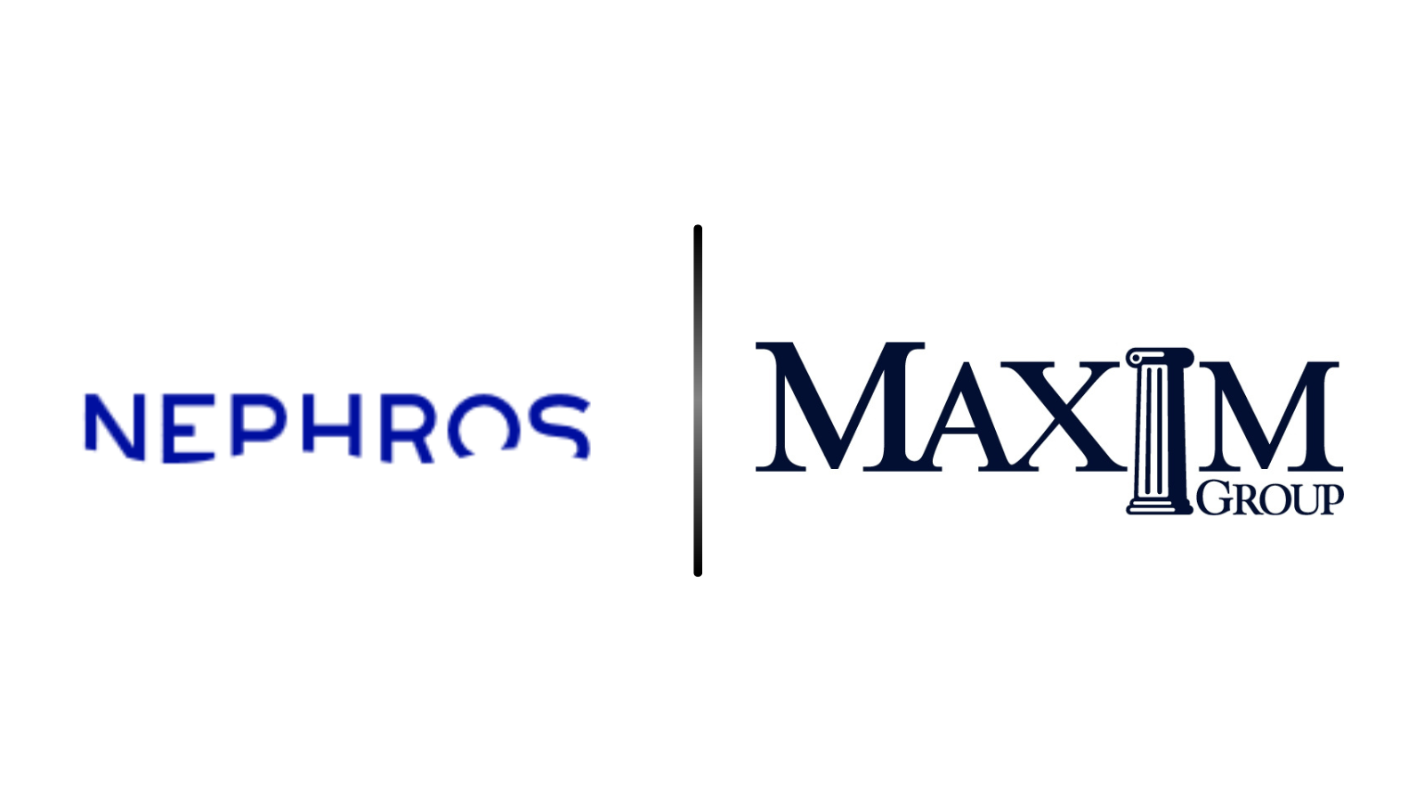 Nephros logo on the left and Maxim Group logo on the right, separated by a vertical divider (partnership imagery).