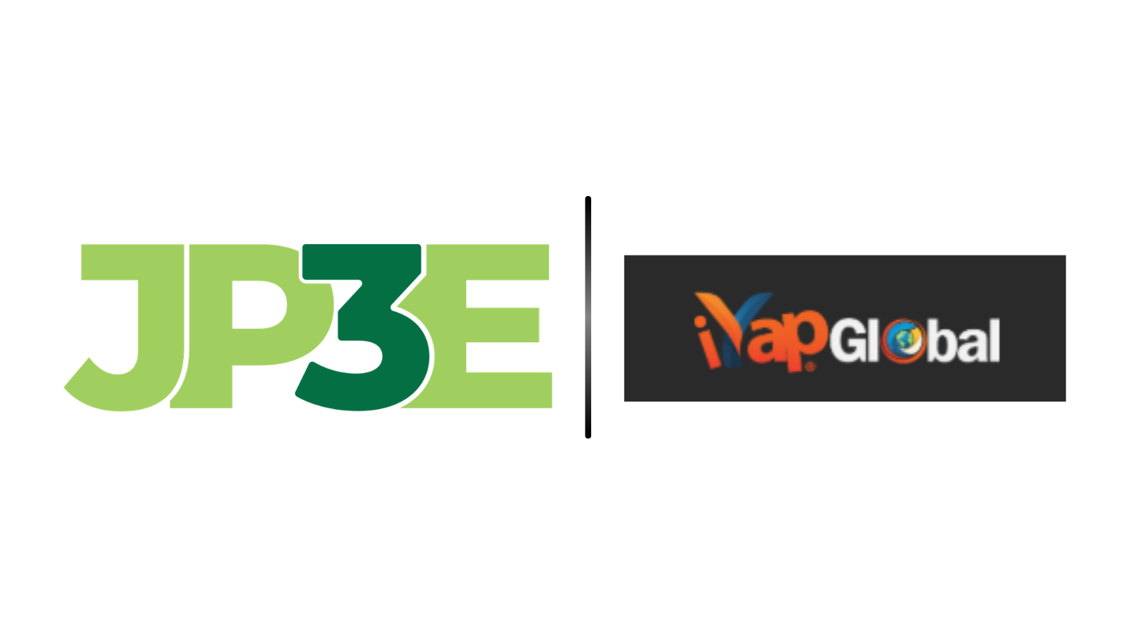 JP3E logo in lime and dark green on the left, a vertical divider, and INAP Global logo on a dark gray banner on the right.