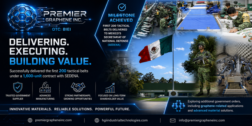 Premier Graphene, Inc. (OTC: BIEI) and HGI Industrial Technologies Successfully Complete Second Government Contract Milestone