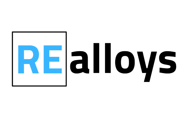 Logo: blue 'RE' inside a square frame, followed by black 'alloys' text.