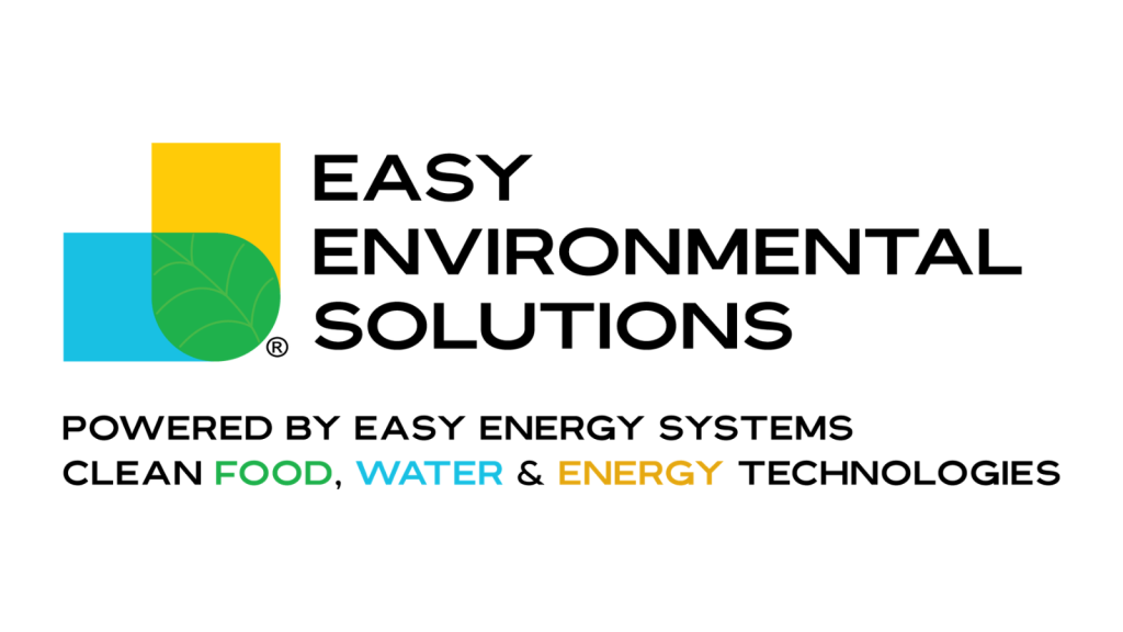 Easy Environmental Solutions logo with a green leaf embedded in colored blocks and the tagline about clean food, water and energy technologies