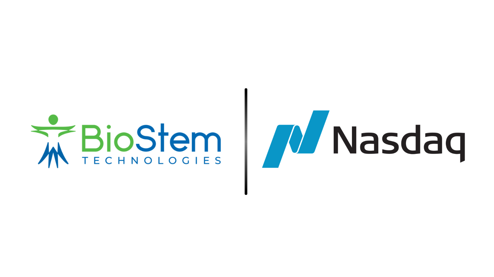 BioStem Technologies logo on the left and Nasdaq logo on the right, separated by a vertical divider bar.