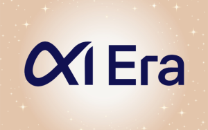 Logo displaying the text 'αEra' on a soft peach gradient with starbursts in the background