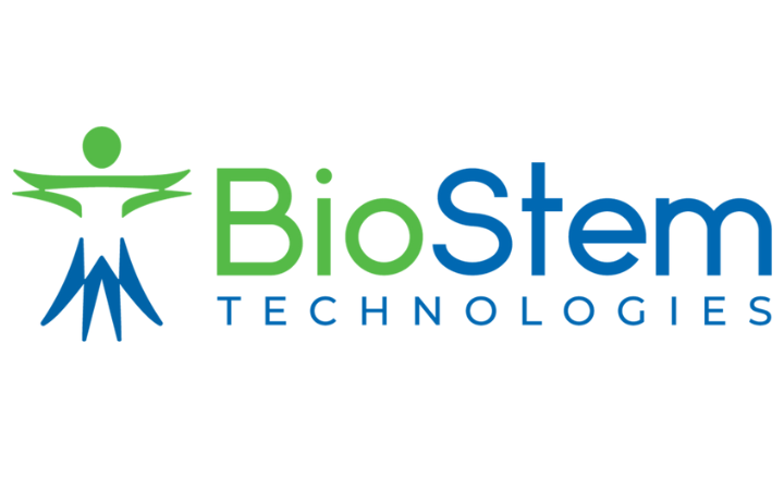 BioStem Technologies logo with a green 'BioStem' wordmark and blue 'Technologies' beneath, plus a left-side abstract human figure emblem.