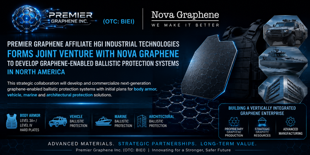 Premier Graphene Inc. Announces Strategic Defense Manufacturing Expansion Through Affiliate HGI Industrial Technologies' Joint Venture With Nova Graphene
