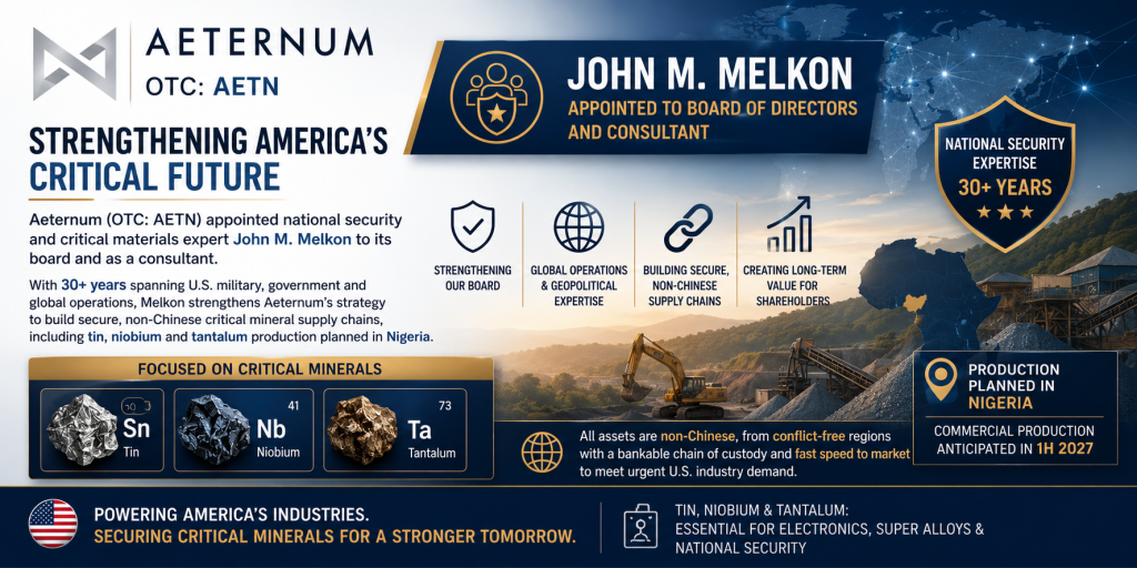 Aeternum Adds John M. Melkon to Board of Directors