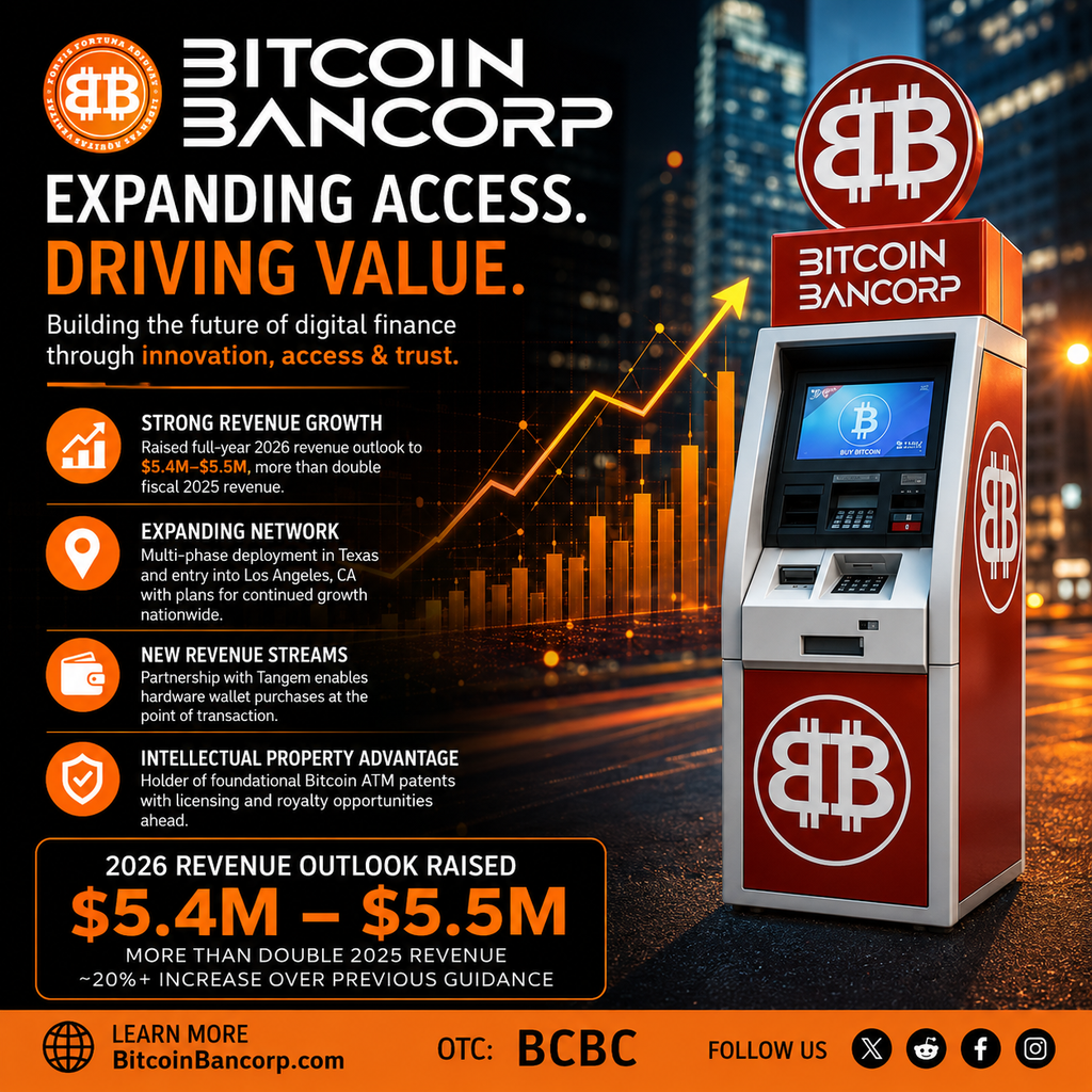 Bitcoin Bancorp Reports Second Quarter Revenue and Raises Full-Year 2026 Revenue Outlook