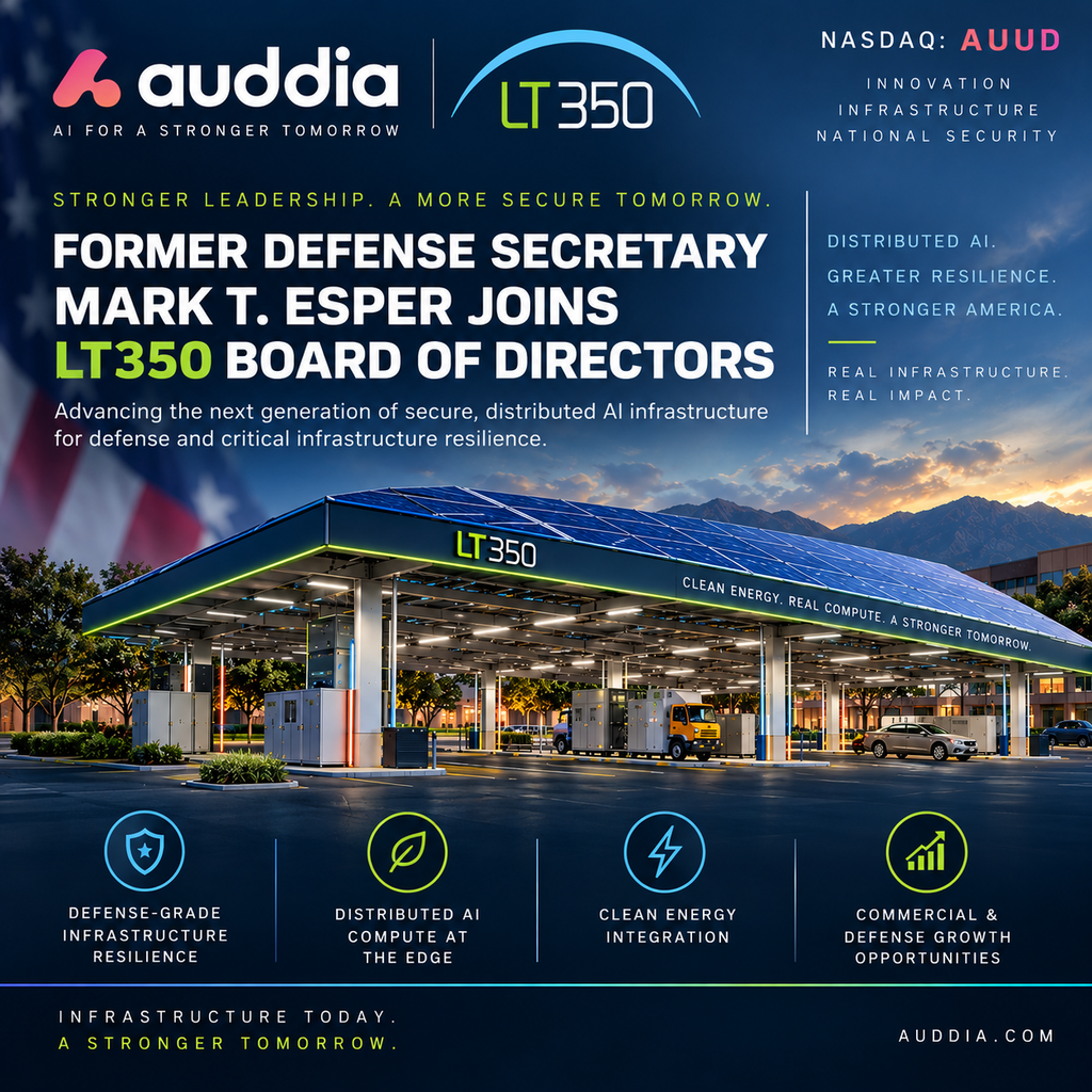 Auddia Announces Appointment of Former U.S. Secretary of Defense Mark T. Esper to LT350 Board of Directors
