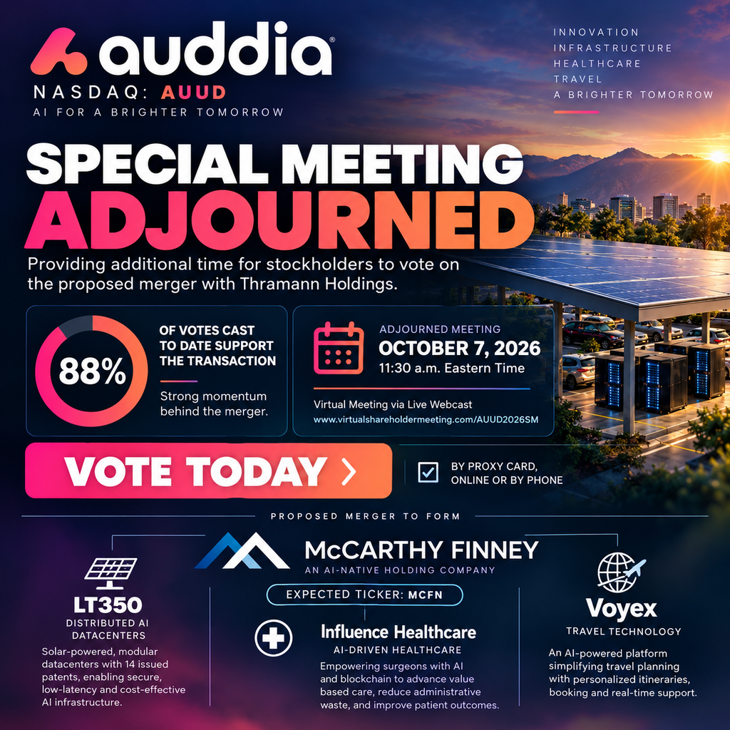 Auddia Announces Adjournment of Special Meeting of Stockholders