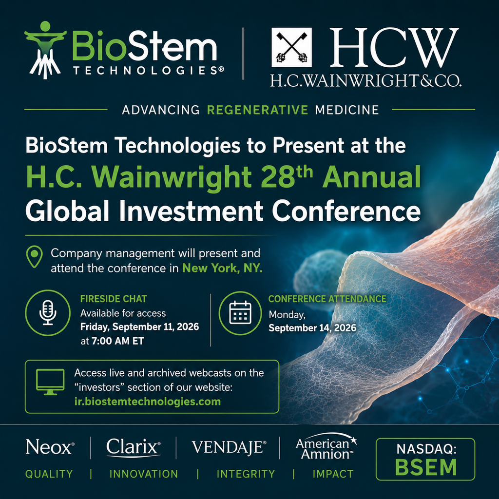 BioStem Technologies to Present at the H.C. Wainwright 28th Annual Global Investment Conference