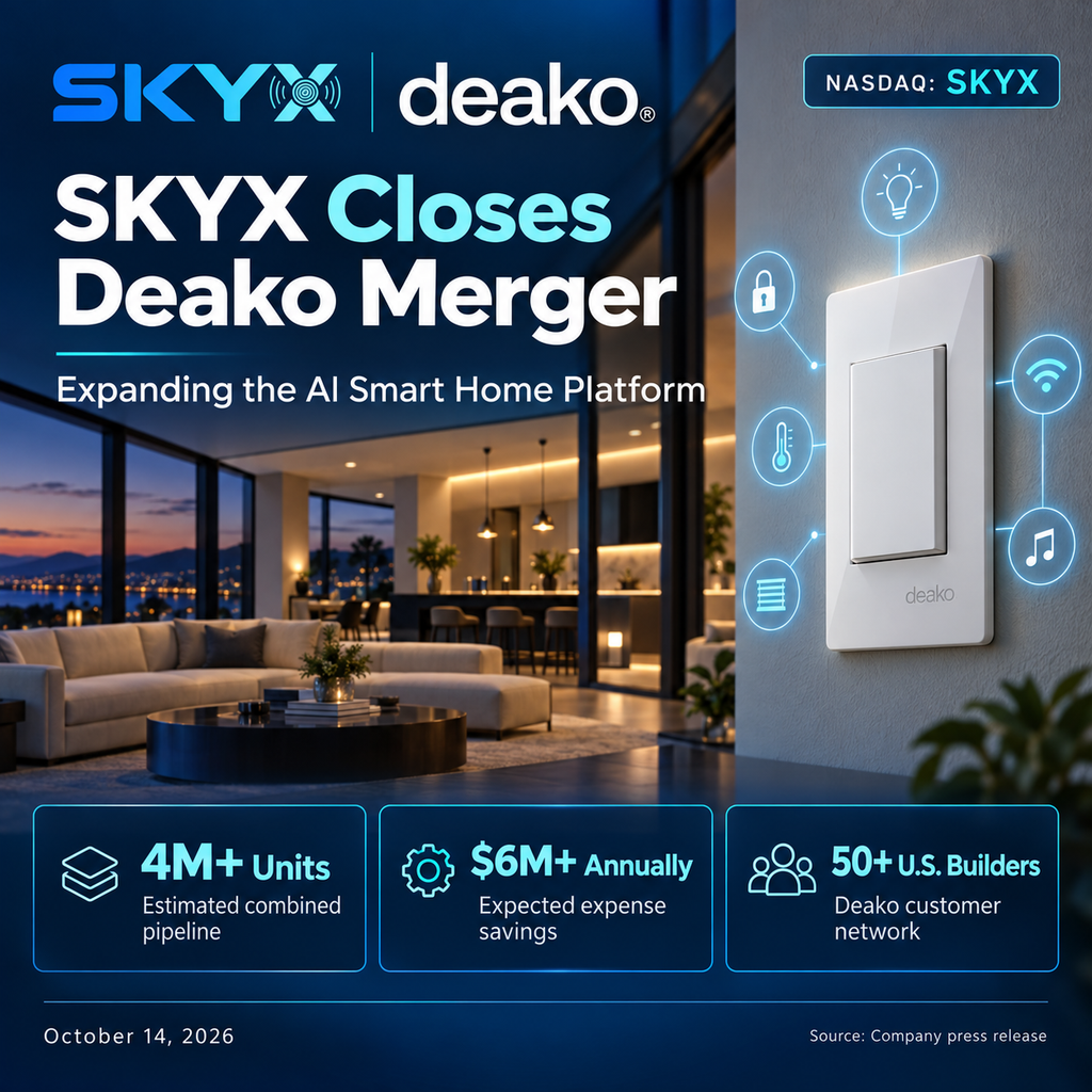 SKYX Announces Closing of Merger with Leading AI Smart Home Technology Company Deako