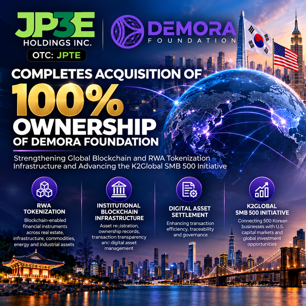 JP3E Holdings Inc. Completes Acquisition of Demora Foundation