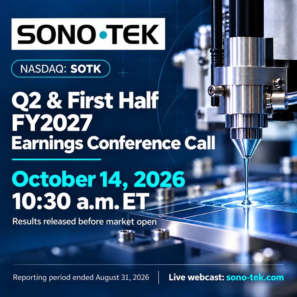Sono-Tek Announces Fiscal Second Quarter and First Half 2027 Earnings Conference Call