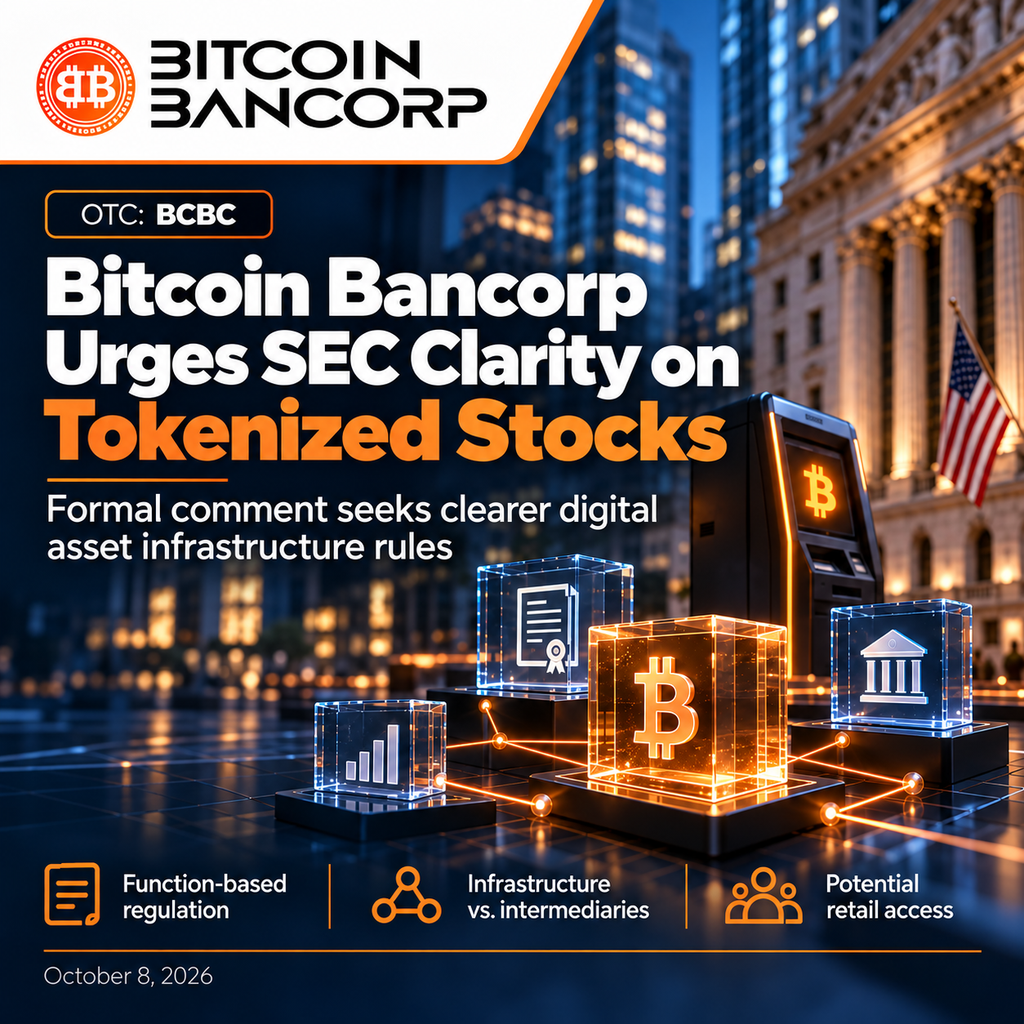 Bitcoin Bancorp Submits SEC Comment on Tokenized Stock Trading, Calls for Clearer Digital Asset Infrastructure Rules