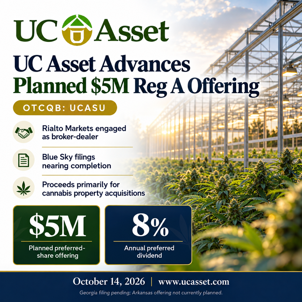 UC Asset (UCASU) Closer to Launch its $5M Reg-A Raise after Broker Dealer Engagement and Blue Sky Compliance