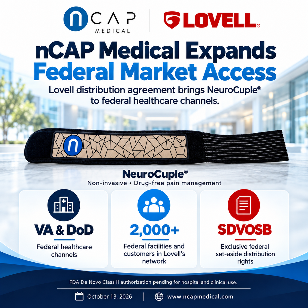 nCAP Medical, Inc. Announces Distribution Agreement with Lovell Government Services, Inc. to Provide NeuroCuple® to Federal Healthcare Systems