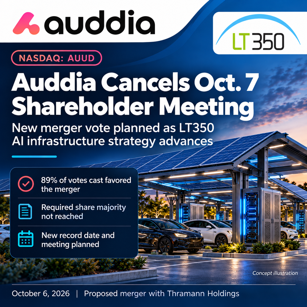 Auddia Cancels October 7th Shareholder Meeting to Align Merger Vote with Expanding AI Infrastructure Opportunity